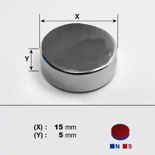 Neodymium Magnets DISC 15 x 5mm Thick, N48 Grade x  2 pieces