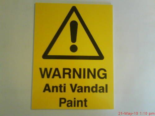 Warning anti vandal paint sign 3mm foamex 200 x 150mm for sale
