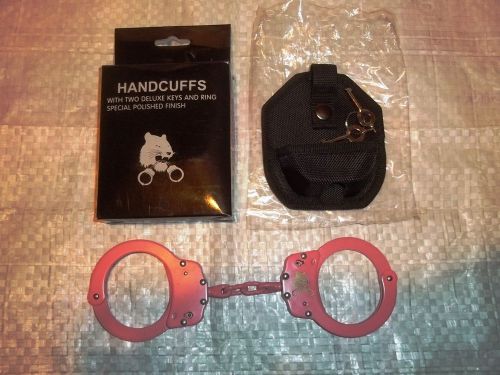 Pink handcuffs with belt holster case halloween costume policewoman stripper for sale