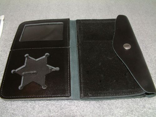 Leather Bi-Fold Police Correction Badge ID Window Case Wallet Holder Shield