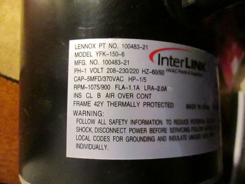 Lennox     100483-21/YFK-150-6   Replacement Blower Motor -1/5HP