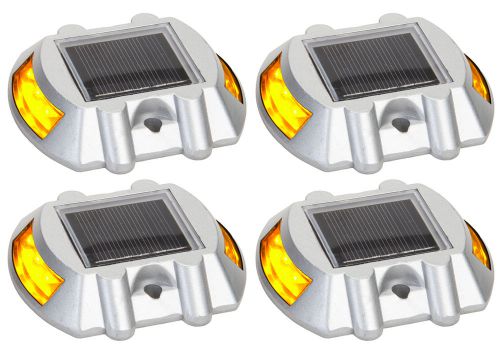 4 Pack Yellow Solar Power LED Road Stud Driveway Pathway Stair Deck Dock Lights