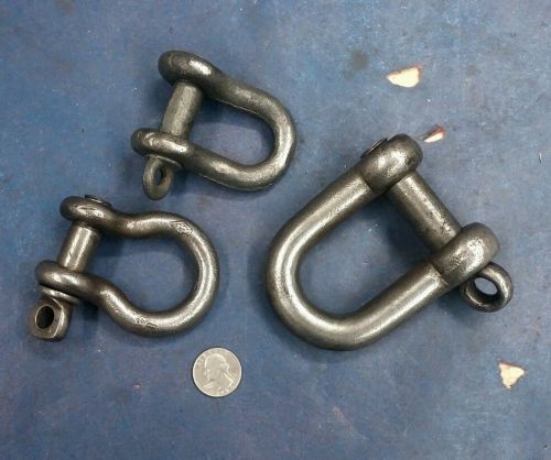 (3)vintage screw in pin clevis shackle rigging hoisting antique farmer tool for sale