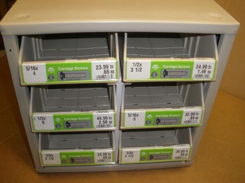 Hardware store 6 bin storage display cabinet nuts bolts screws washers fasteners
