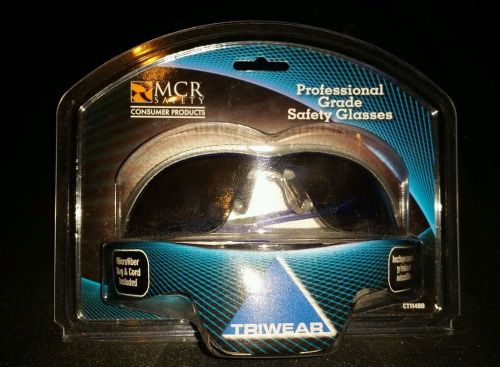 Silver and Blue safety sunglasses.  New with cord, but soft carry case missing