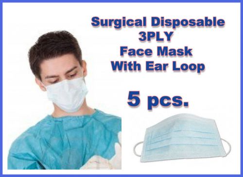 5 pcs. surgical disposable 3ply face mask ear loop anti dust mouth cover masks for sale