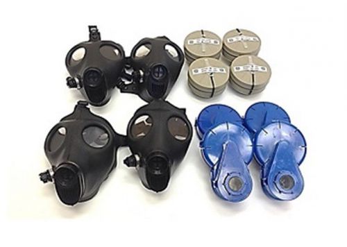 4 Adult Survival Gas Mask w/ 40mm NBC Filter, Gas Mask Family Kit Upgrade Kit