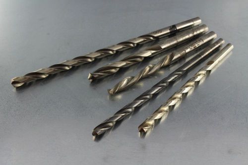 TWIST DRILLS ASSORTED LOT OF 5 HSS EXTRA LENGTH SIZES 1/2&#034; TO 9/16&#034;