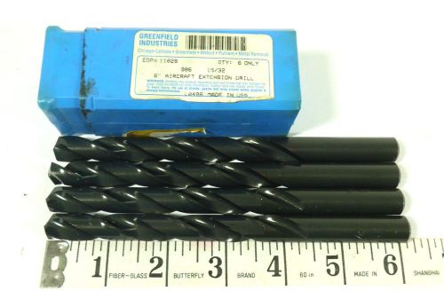 4 Greenfield #11028 Aircraft Extension Drills, 15/32&#034; Size, 6&#034; Long~ (Off2B)
