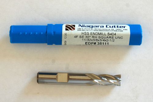 NEW NIAGARA 11/32&#034; WITH 3/8&#034; SHK  HSS END MILL 4 FLUTE SINGLE END EDP 35111