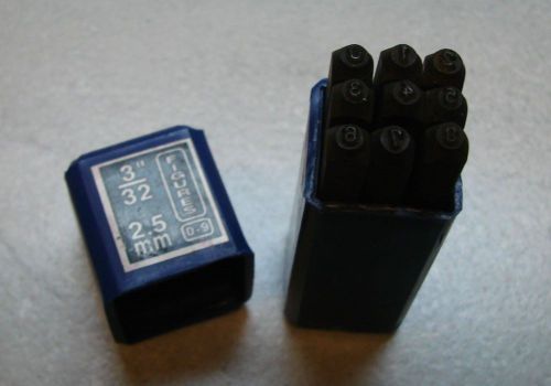 2.5mm 3/32&#034; number punch stamp set metal-steel-hand 0-9 new plastic case for sale