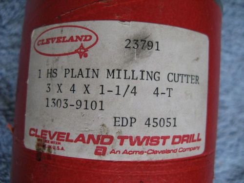 Cleveland plain milling cutter hss 3&#034; x 4&#034; x 1&#034;-1/4 4-t 1303-9101 23791 edp45051 for sale