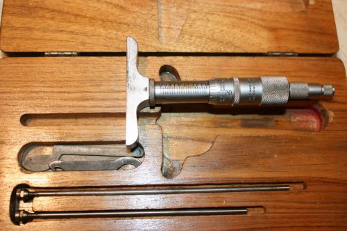 VINTAGE SCHERR-TUMICO 0-3&#034; DEPTH MICROMETER WITH BASE RODS IN CASE