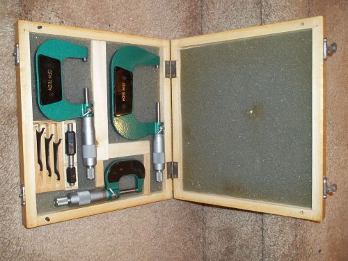 Cen-Tech P5043 Micrometer 3 Piece Complete Set 0-3&#034; 0.001&#034; Wood Case