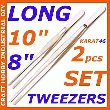 Tweezers long set 8&#034; 10&#034; hobby craft pinzas forceps s/s for sale