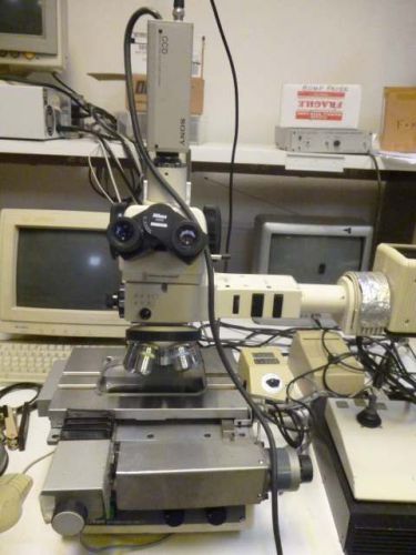 Nikon high mag inspection microscope with x,y encoders and qc4000 readout, l790 for sale