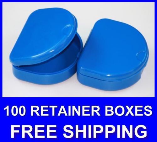 100 dark blue denture retainer box orthodontic dental case mouth tray brace for sale