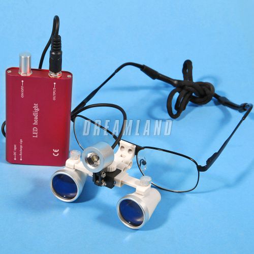 NEW Dental 3.5x  Surgical Binocular Loupes + LED Red COLOR Headlight Lamp