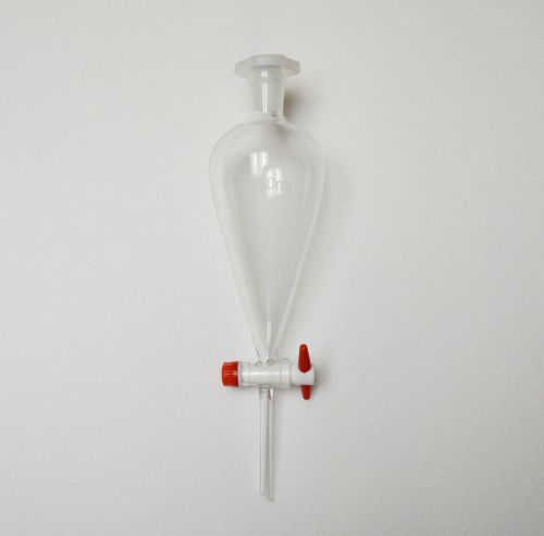 Separatory funnel 250ml conical pear shape w/stopper ptfe key &amp; stopcock lab new for sale
