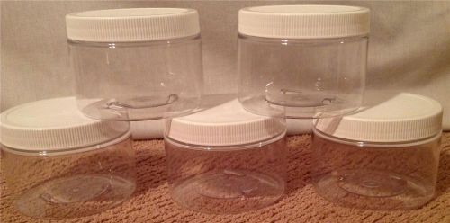 12 oz  new clear pet plastic jar with ribbed lid lot of 5 for sale