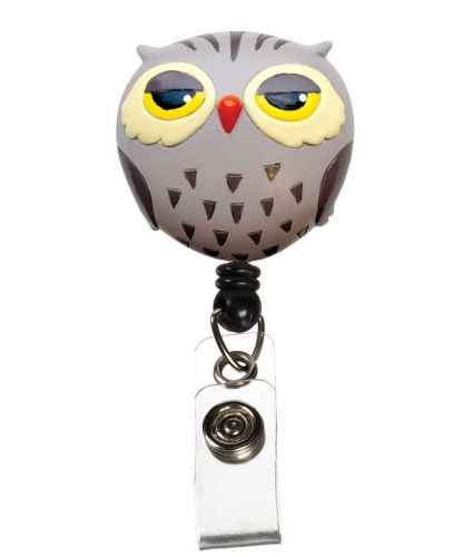 Retractable brown barn hoot owl medical badge delux 3-d id tag clip holder new for sale