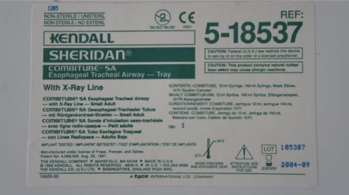 Kendall Sheridan Combiture Esophageal Tracheal Airway Tray REF  # 5-18537