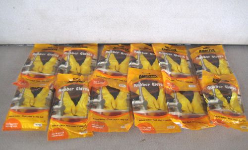 Ambitex Latex Rubber Flock Lined Long Cuff Gloves, Yellow X-Large 12 Pair Lab