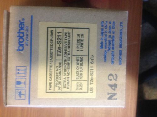 Brother P-Touch Tape TZe-S211 || 1/4&#034; BLACK on WHITE x6