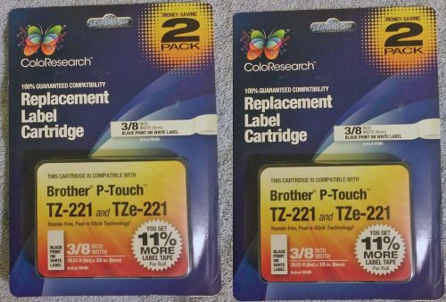 4X Coloresearch Brother P-Touch Replacement Label Cartridge 3/8&#034; TZ-221 TZe-221