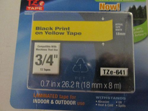 Brother tz641 tze-641 tze641 p-touch label tape tze-641 3/4&#034; bk/yw free shipping for sale