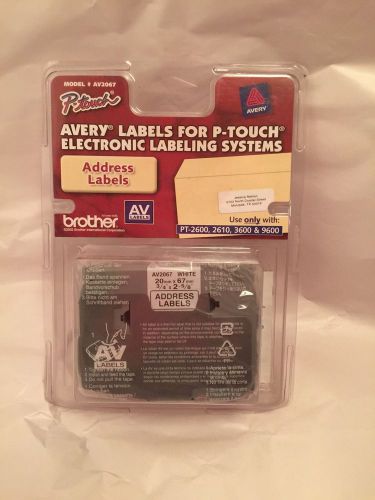 P-touch Avery Labels 3/4&#034; x 2-5/8&#034; 65 Labels/cassette #AV2067 &#034;ADDRESS LABELS&#034;