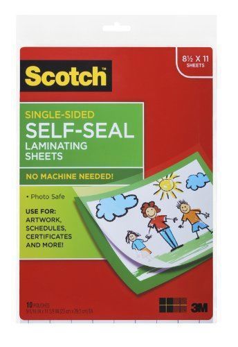 3m scotch self-sealing laminating sheets ls854ss-10, letter size, 10 per pack for sale