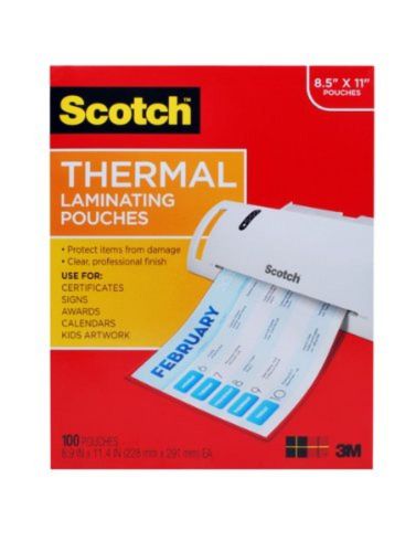 Scotch Thermal Laminating Pouches 8.9 x 11.4 Inches 3 mil, 100-Pack (TP3854-1...