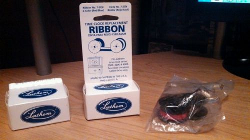 2 NEW LATHEM TIME CLOCK RIBBONS 7-2CN RED/BLUE AND 1 UNKNOWN RIBBON IN BAG