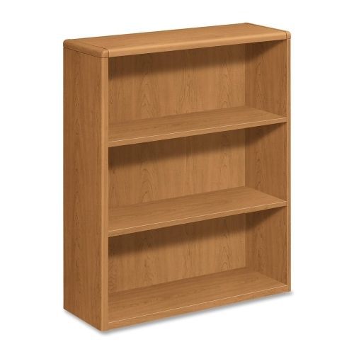 10700 series wood bookcase, three-shelf, 36w x 13-1/8d x 43-3/8h, harvest for sale