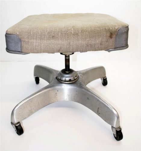 Vtg EMECO INDUSTRIAL CHAIR swivel metal office stool aluminum factory propeller