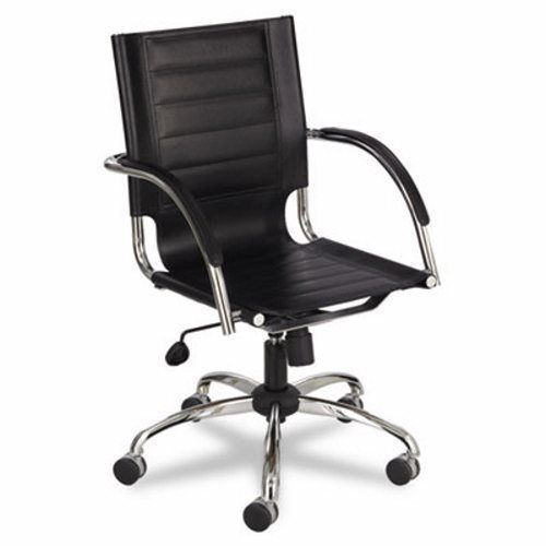 Safco Flaunt Series Mid-Back Manager&#039;s Chair, Black Leather/Chrome (SAF3456BL)