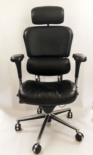 Ergohuman black leather high back executive desk chair with armrests for sale