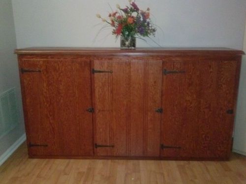 Three piece antique solid wood cabinets (15 drawer, jelly cabinet, window seat) for sale
