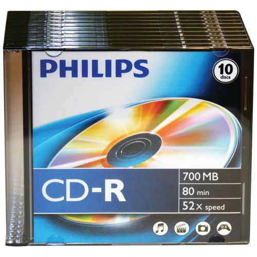 PHILIPS CDR80D52N/300 700MB 80-Minute 52x CD-Rs with Slim Jewel Cases, 10 pk