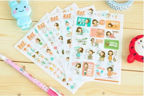 JuicyGirl Card Scrapbooking Diary Decoration PVC Sticker calendar accessory 6pcs