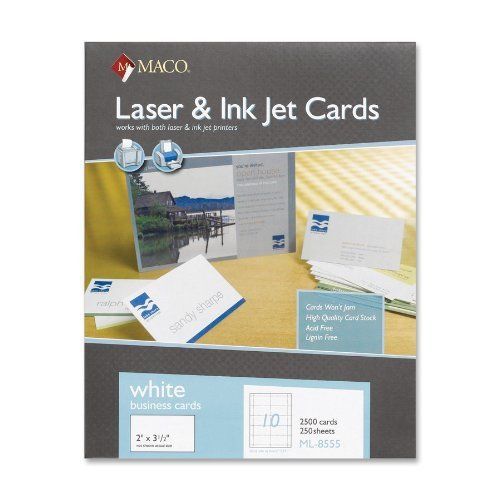 Maco Business Card - For Inkjet Print - 3.50&#034; X 2&#034; - 2500 / Box - White (ML8555)