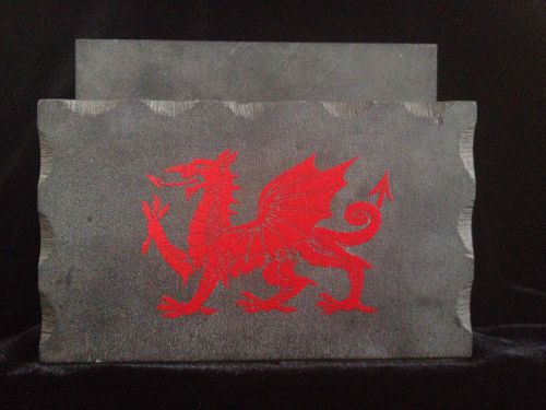 Vintage Welsh Slate Letter Holder Desk Organizer Dark Gray/Black W Red Dragon