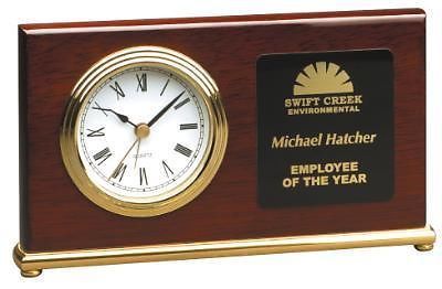 Horizontal Style Rosewood Desk Clock with Engraved Brass Plate - FREE ENGRAVING