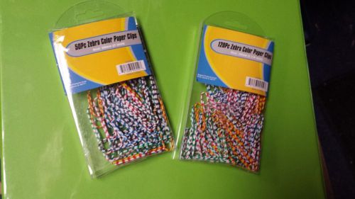 New 170 tiger stripe paper clips striped vinyl coated 120 small 1&#034;; 50 lg. 2&#034; for sale
