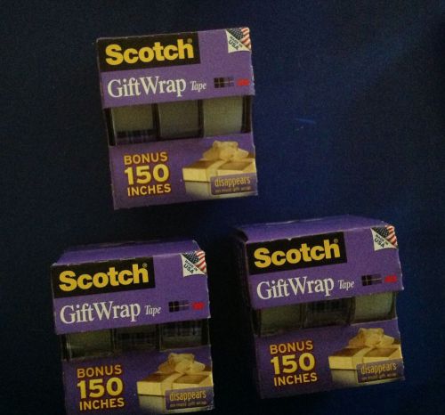 3m scotch 3/4&#034; gift wrap tape (3 packages of 3 = 9 rolls) ** bonus ** for sale