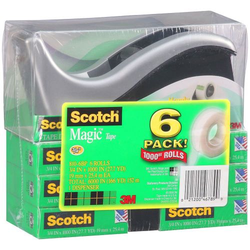 Scotch 6 rolls magic tape+dispenser desktop home office school invisible matte # for sale
