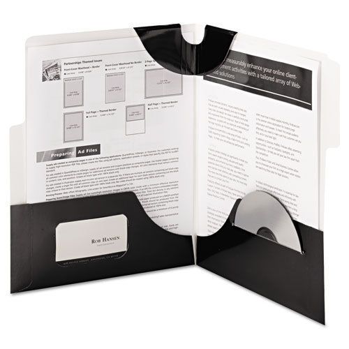 Supertab two-pocket folders, letter size, black, 5/pack for sale