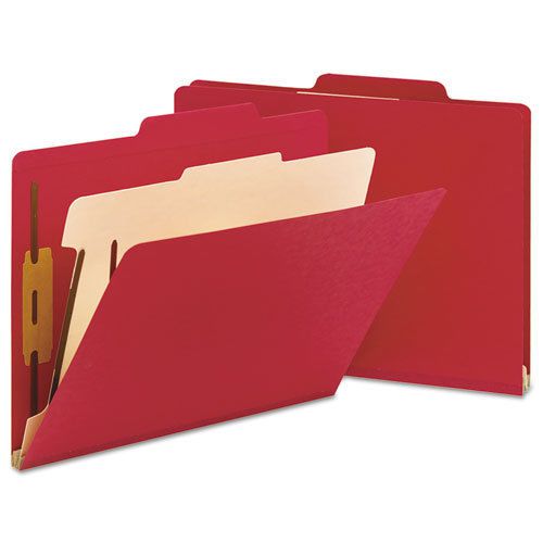 Top tab classification folder, one divider, four-section, red, 10/box for sale