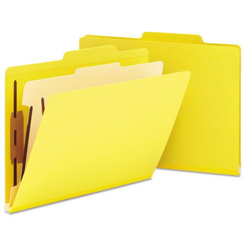 Top Tab Classification Folder, One Divider, Four-Section, Yellow, 10/Box